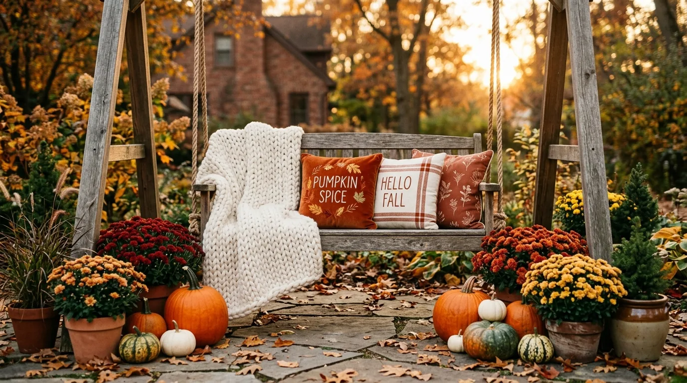 Make the fire pit area feel more seasonal inspiration for an outdoor fall setting.